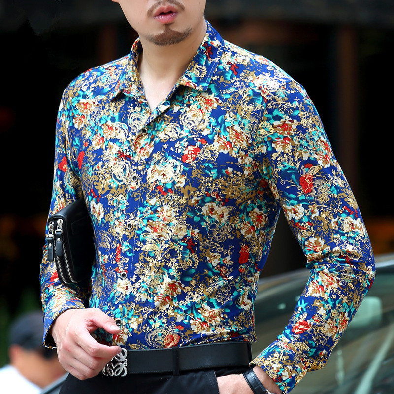 夏季花衬衫男短袖中年丝光棉衬衣男宽松薄款长袖衬衫男装爸爸装潮