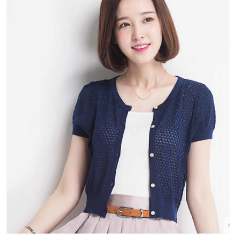 夏季短袖外搭开衫女薄款针织短款小外搭镂空半袖坎肩小款披肩外套