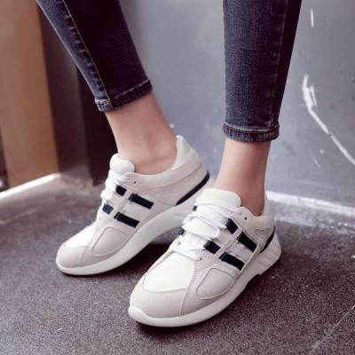 班尔（BANER）唯美韩系运动女鞋牛皮网布透气系带平底女休闲鞋春秋四季鞋低帮鞋