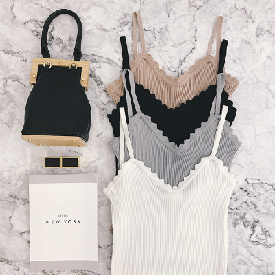 902新款港味小清新上衣无袖复古ulzzang针织吊带背心女夏短款外穿chic风定制