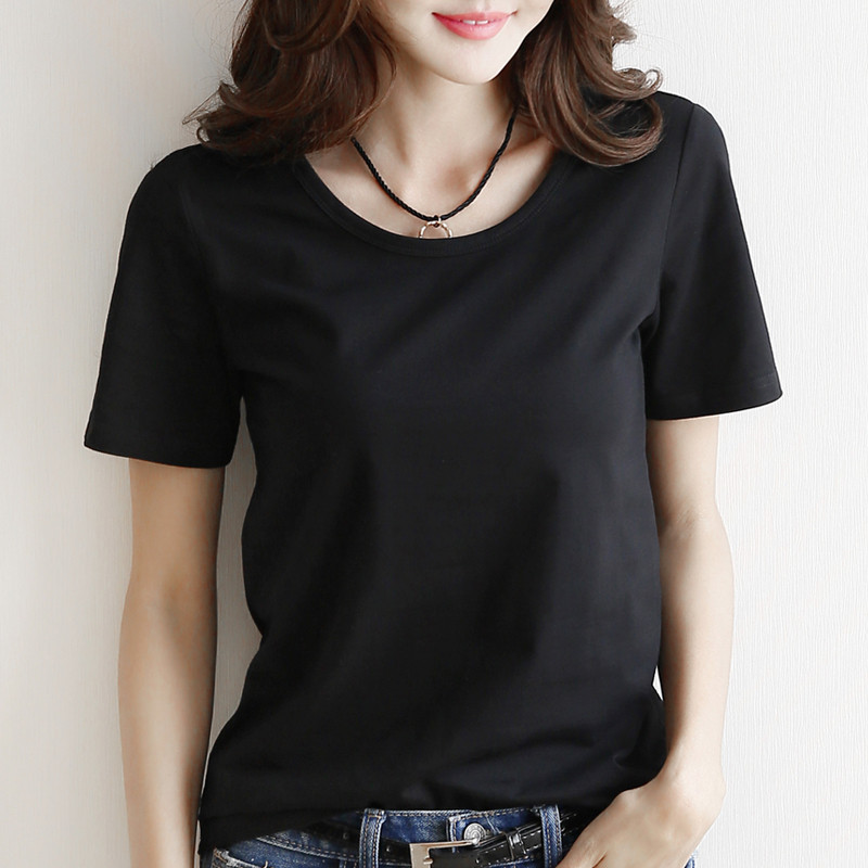 女夏季女装大码宽松纯白韩国简约百搭上衣打底衫 珊诗丽女士t恤【价格