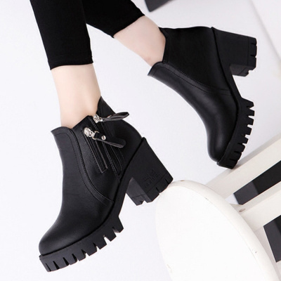 902新款2017秋冬新款女靴欧美马丁靴高跟靴子女圆头粗跟短靴休闲百搭女鞋定制