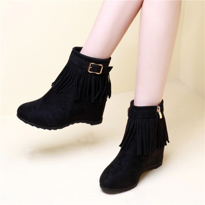 902新款秋冬高跟短靴女流苏女靴短筒马丁靴内增高英伦风坡跟加绒女式靴子定制