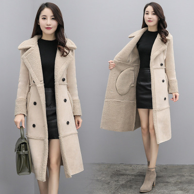顺崇2017冬季羊羔毛外套新款大衣棉衣棉服女中长款加厚鹿皮绒棉袄