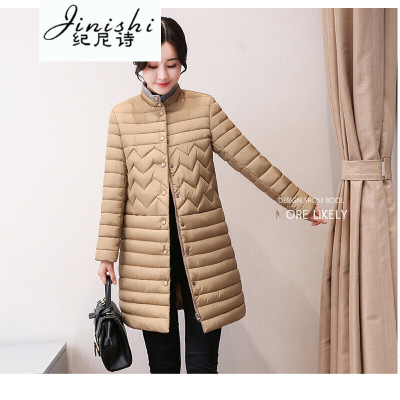 纪尼诗女装2018冬季中长款立领轻薄羽绒服女收腰显瘦时尚