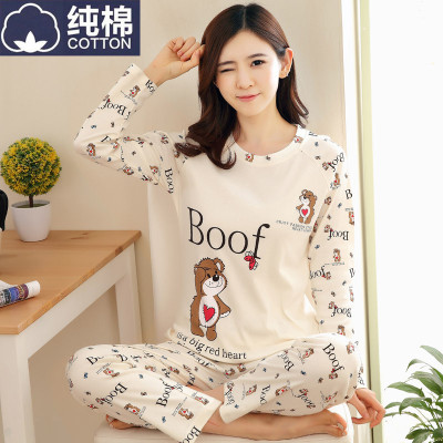 qma新款秋冬休闲卡通棉长袖睡衣女春大码棉少女士可爱家居服两件套装定制