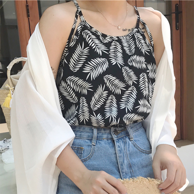 bw9新款夏装韩版度假风细肩带百搭外穿短款吊带衫修身打底小背心女士上衣定制叶子吊带均码