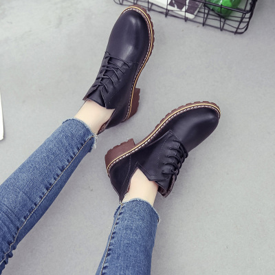 qma新款短靴女2017秋季韩版粗跟中跟系带圆头英伦复古马丁靴切尔西短靴女定制