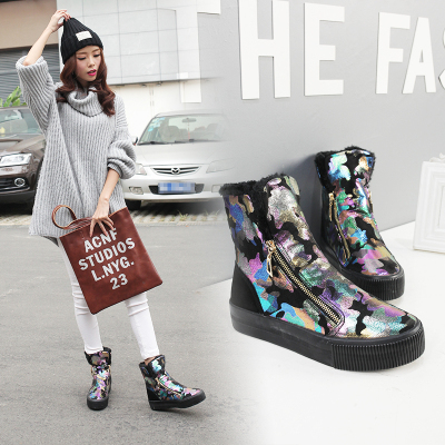 qma新款靴子女冬2017新款马丁靴英伦风短靴加绒雪地靴学生百搭保暖棉靴子定制