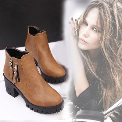 qma新款短靴女秋冬季2017新款高跟女士马丁靴百搭英伦风女单靴粗跟女裸靴定制