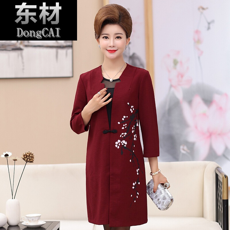 中老年女装妈妈秋装长袖连衣裙40-50岁春秋两