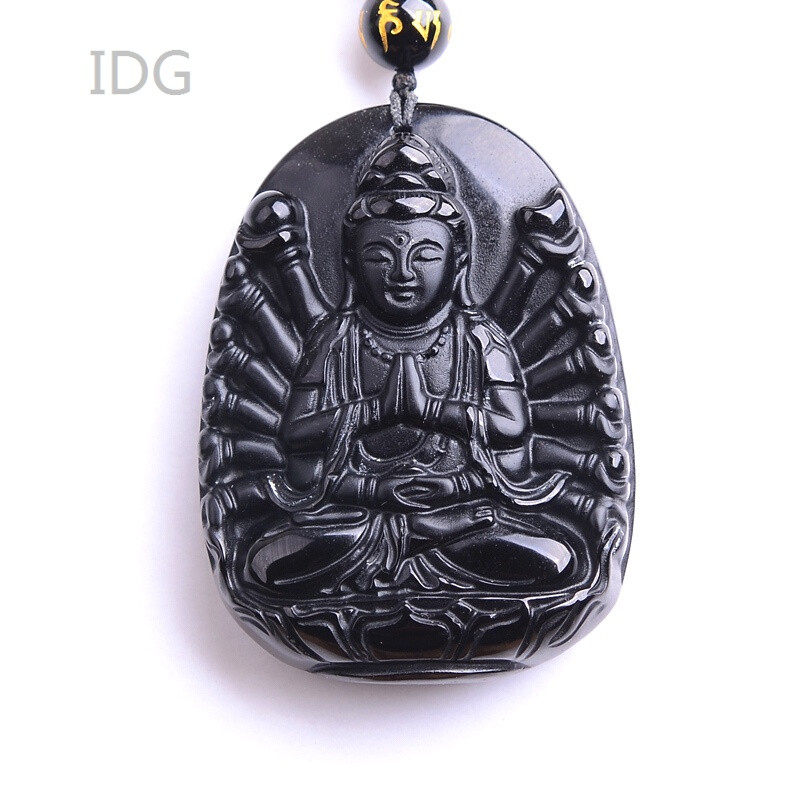 idg乌金黑曜石千手观音吊坠本命佛男生项链 生肖吉祥物守护神