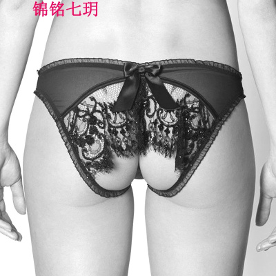 锦铭七玥性感开档免脱情趣内裤 睫毛蕾丝网纱诱惑透明透视丁字裤T裤