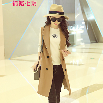 锦铭七玥女士马夹西装领双排扣无袖色简约百搭优雅2018春秋款马甲背心