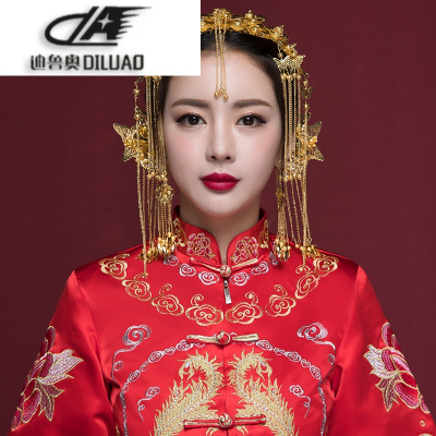 花漾新款新娘古装新娘头饰中式结婚发饰套装秀禾服凤冠金色饰品