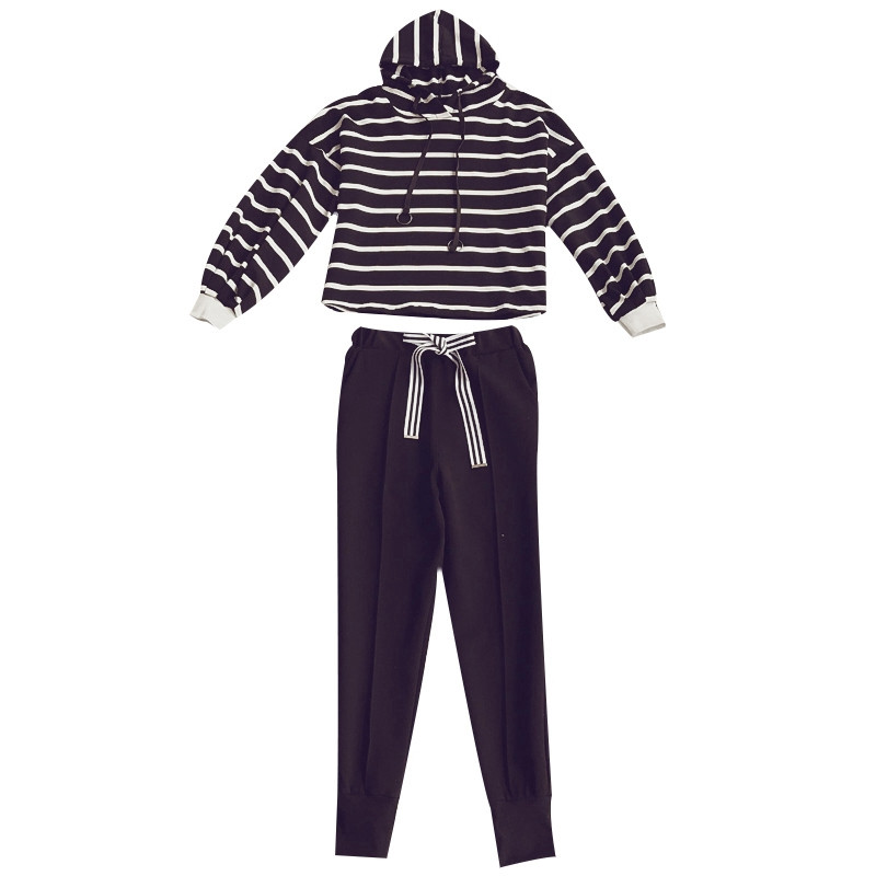 2017新款韩版气质百搭chic风两件套时髦休闲运动套装女秋装时尚潮