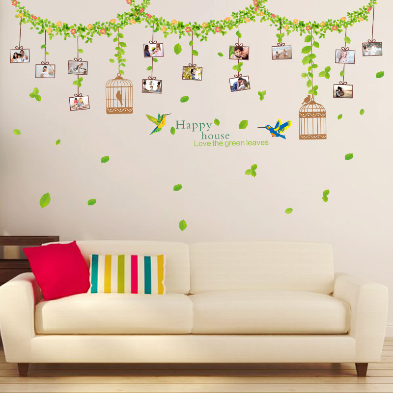 可移除客厅沙发背景墙贴画绿叶卧室墙面装饰贴纸花藤照片贴相片贴