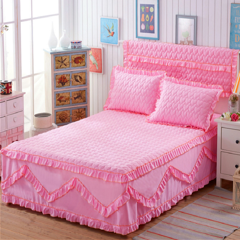 纯色夹棉床裙式床罩单件韩版1.51.82.0双人床套防滑保护套夏季