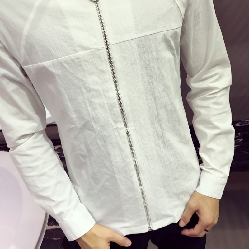 青年修身型长袖秋季2017年收口袖拉链门襟立领纯丁布 迪鲁奥(diluao)