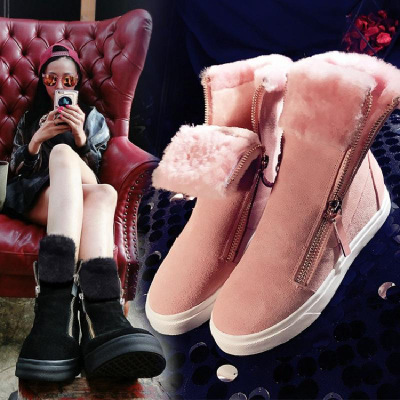 秋冬季新款韩版百搭平跟平底内增高短筒短靴女靴雪地靴子