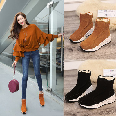 长毛马丁靴短筒雪地靴女短靴冬季松糕厚底大棉靴休闲运动女靴棉鞋