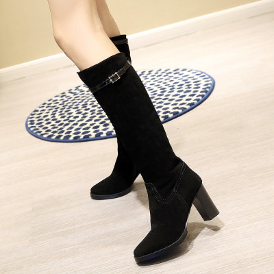 高筒马丁靴女粗跟冬季新款百搭全牛皮中长靴高跟春秋及膝单靴