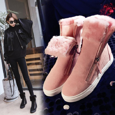 雪地靴女皮毛一体厚底新款内增高棉鞋平底保暖加绒短靴潮