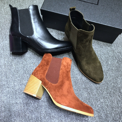 鞋匠定制春秋中跟切尔西靴短靴女短筒单靴圆头裸靴粗跟女靴冬