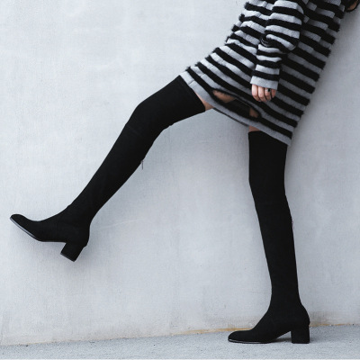 袜靴女春季新款尖头中跟粗跟韩版过膝长筒靴女春秋单靴弹力靴