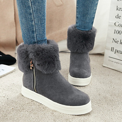 短筒雪地棉靴女冬季新款韩版保暖加绒毛毛靴百搭厚底时尚短靴