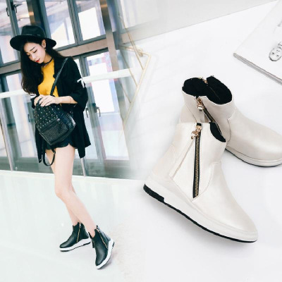 加绒小短靴女平底厚底马丁靴学生新款冬季41女鞋大码40-43