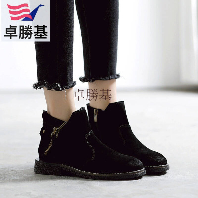 女士鞋粗跟短靴女秋冬季百搭英伦马丁靴女学生韩版女靴子短筒女鞋