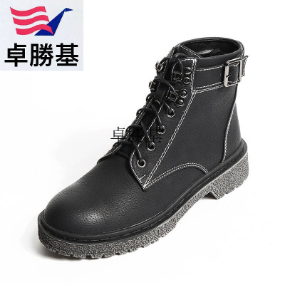 女鞋马丁靴女春季新款韩版百搭平底系带英伦风短靴子秋冬季黑色