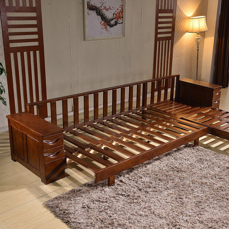 老故居 实木沙发 多功能沙发床 小户型客厅简约休闲组合木头转角贵妃