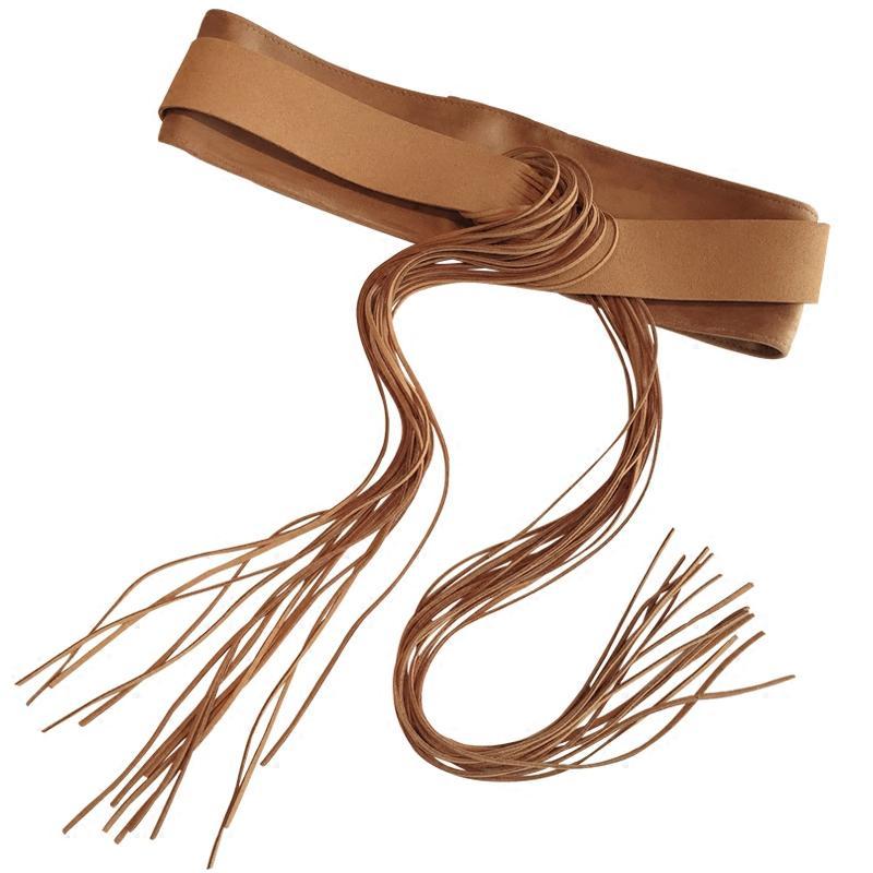 复古文艺双圈绑带流苏麂皮绒系带腰封女蝴蝶结装饰连衣裙宽布腰带