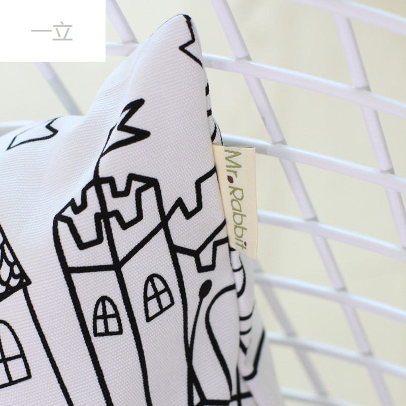 【】北欧简约现代经典黑白纯棉卡通动漫抱枕套靠垫套 速写