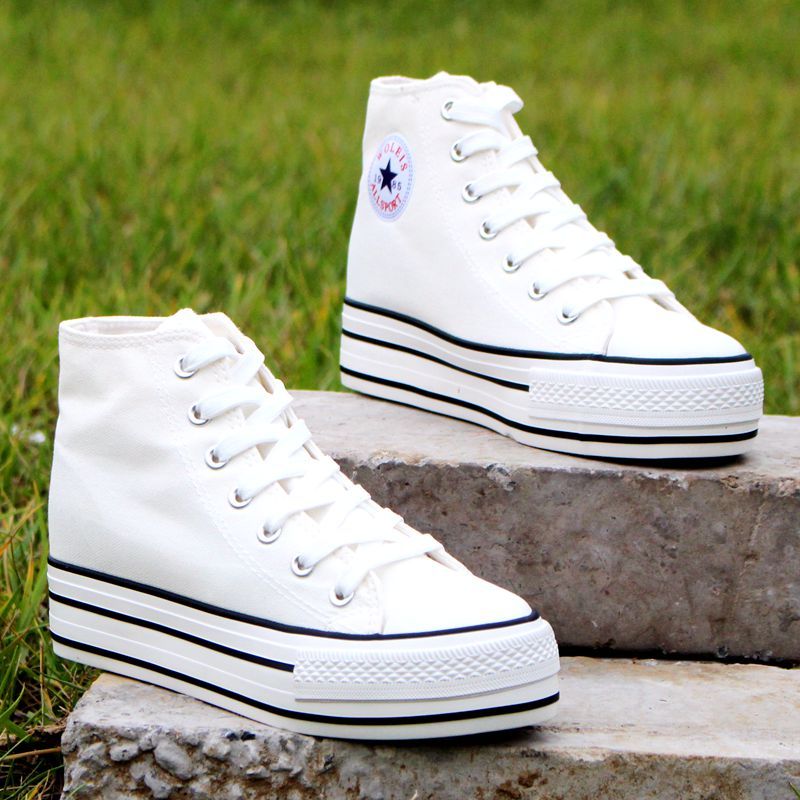 新款2017新款女士布鞋高帮帆布鞋女内增高韩版潮厚底学生鞋休闲鞋板鞋