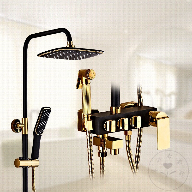 欧式花洒黑金冷热水莲蓬自来防锈淋头多功能调节双控热水器拆洗家