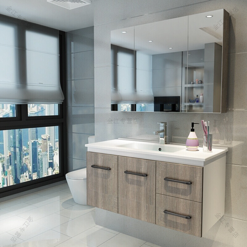 北欧简洁实木浴室柜组合现代简约洗脸盆洗漱台卫生间卫浴褚物镜柜