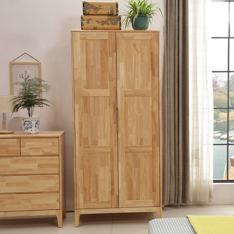 北欧简约平开门两门现代实木衣柜卧室经济型小户型两门日式储物柜