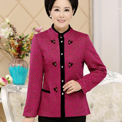 中老年女装秋外套中年妈妈装翻领盘扣唐装50-60岁奶奶装毛呢外套