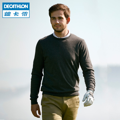 迪卡侬针织衫男长袖圆领毛衣秋季套头衫男装纯色运动打底衫INESIS