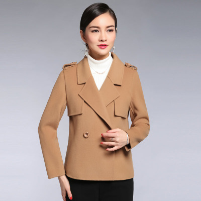 高端秋冬双面羊毛绒呢大衣毛呢子外套女双排扣短款双面绒大衣