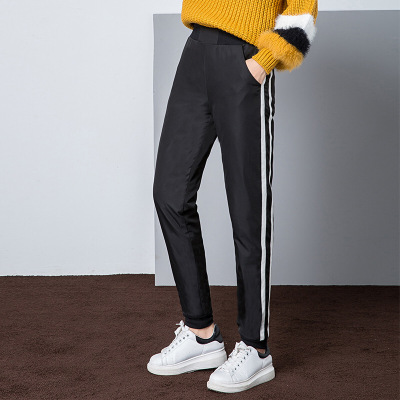 女裤羽绒裤女冬长裤高腰弹力加厚女裤保暖棉裤黑色