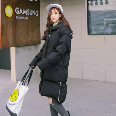 新款女式羽绒服中长款韩版大码棉服时尚百搭面包服女黑色均码