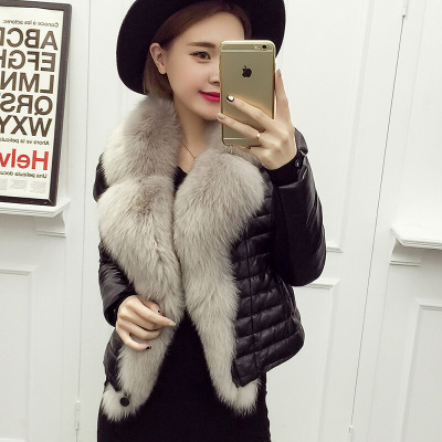 旗下真皮皮衣女羽绒服短款新款冬海宁皮草外套狐狸毛领绵羊皮修身