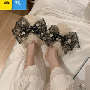 聚范棉拖鞋女韩版时尚居家保暖室内防滑卷毛少女心蝴蝶结棉拖鞋