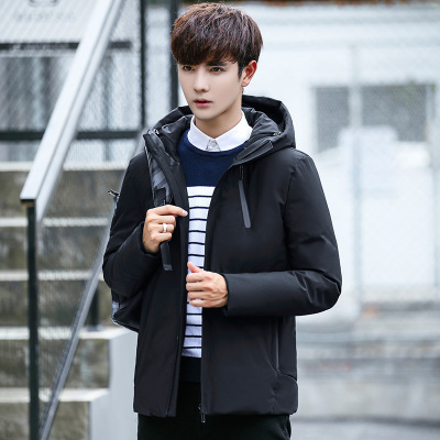 特价2017冬季新款韩版青年修身短款男式羽绒服纯色轻薄连帽白鸭绒