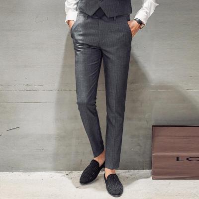 秋冬韩版男士修身小脚休闲西裤英伦男青年竖条纹西装裤长裤