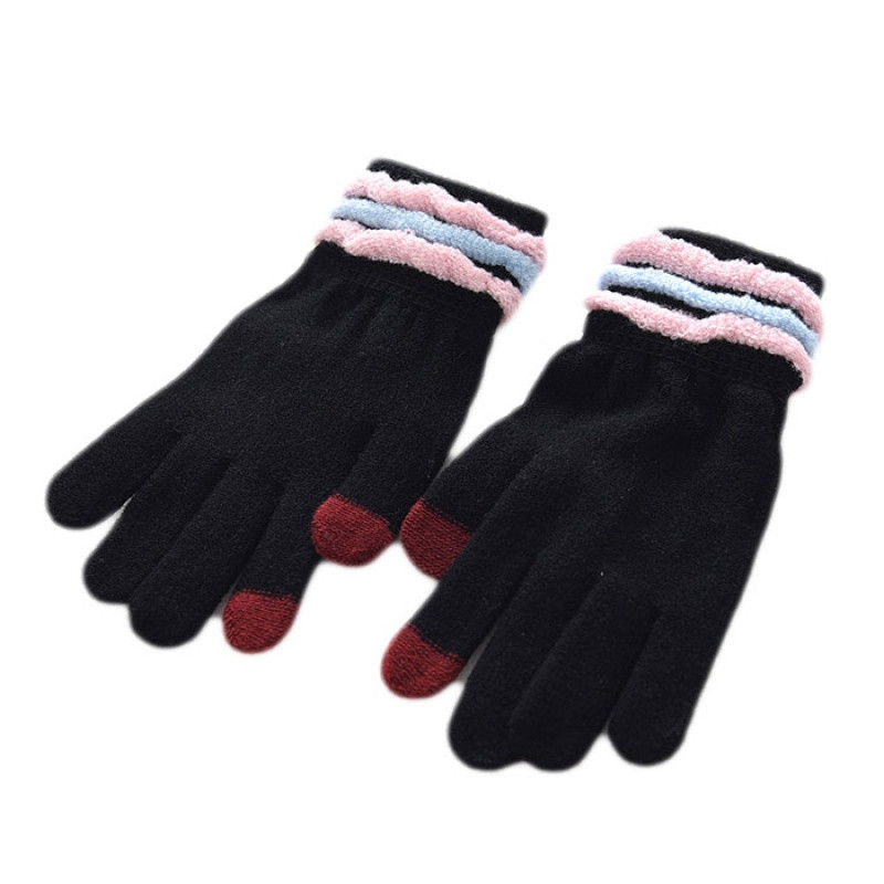 可以玩手机的手套 女士毛线加厚保暖 分指手套 触摸手套 秋冬季
